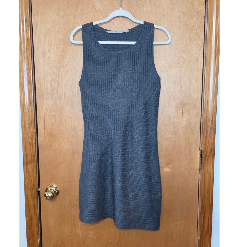 Athleta Womens Gray Ribbed Asymmetrical Knit Sleeveless Mini Dress Size Medium